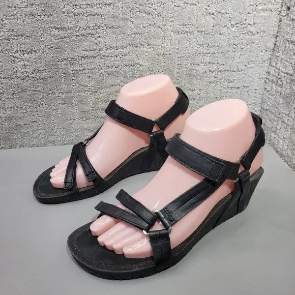 Teva Ysidro Universal Wedge Womens Size US 7 Black Leather Strappy Sandals - Picture 5 of 12